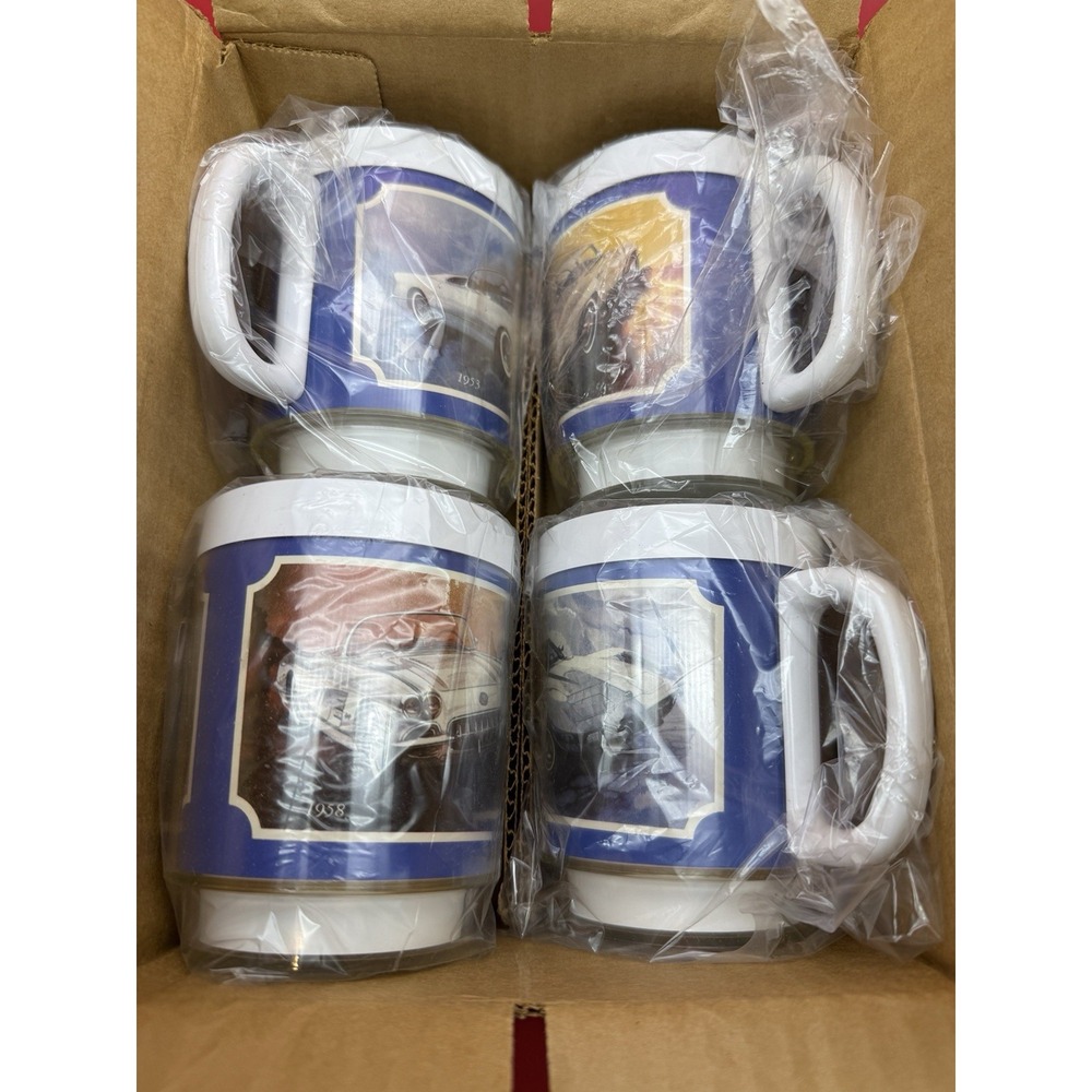 Vintage 4 THERMO-SERV Insulated Plastic Set Mugs CORVETTES In Original Box